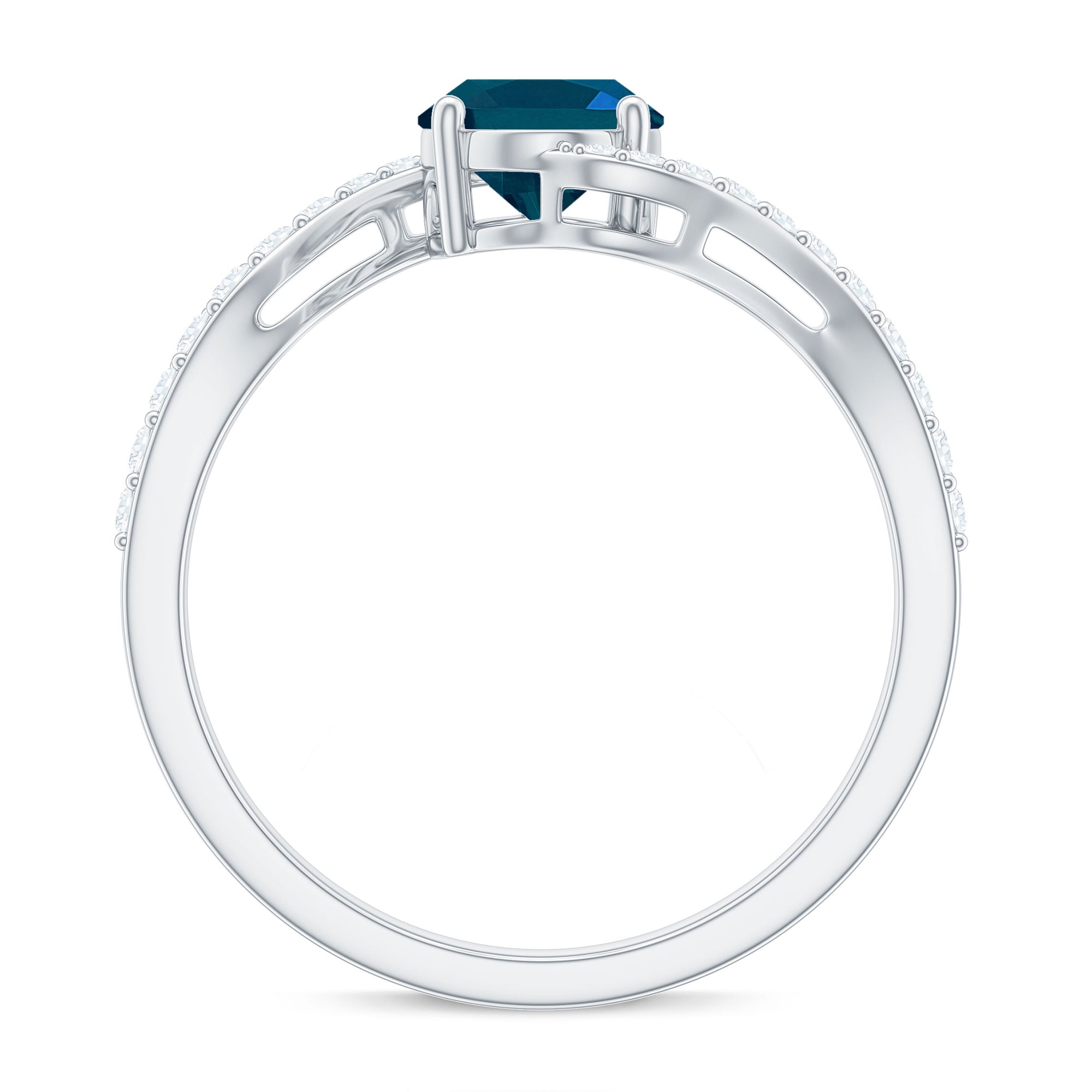 6X8mm Oval Cut London Blue Topaz and Diamond Bypass Engagement Ring