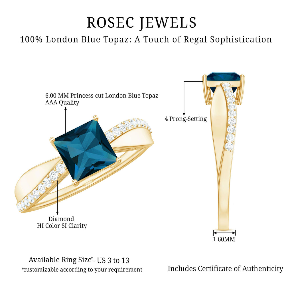 6mm Princess Cut London Blue Topaz Solitaire Engagement Ring with Certificate