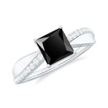 5mm Princess Cut Black Onyx Solitaire Engagement Ring with Diamond
