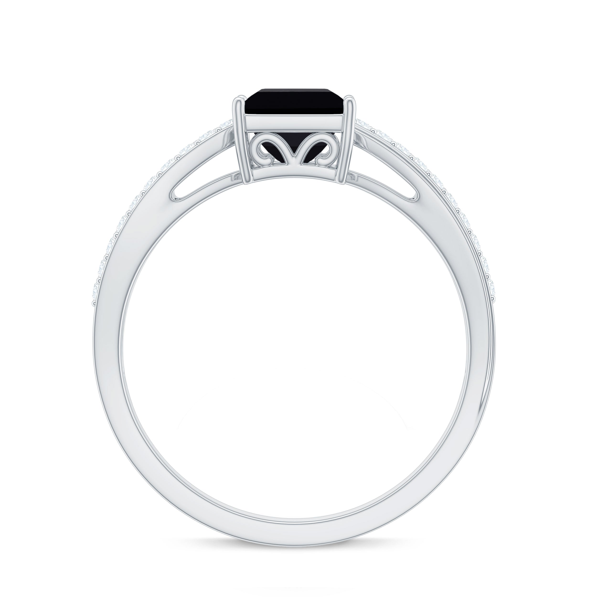 5mm Princess Cut Black Onyx Solitaire Engagement Ring with Diamond