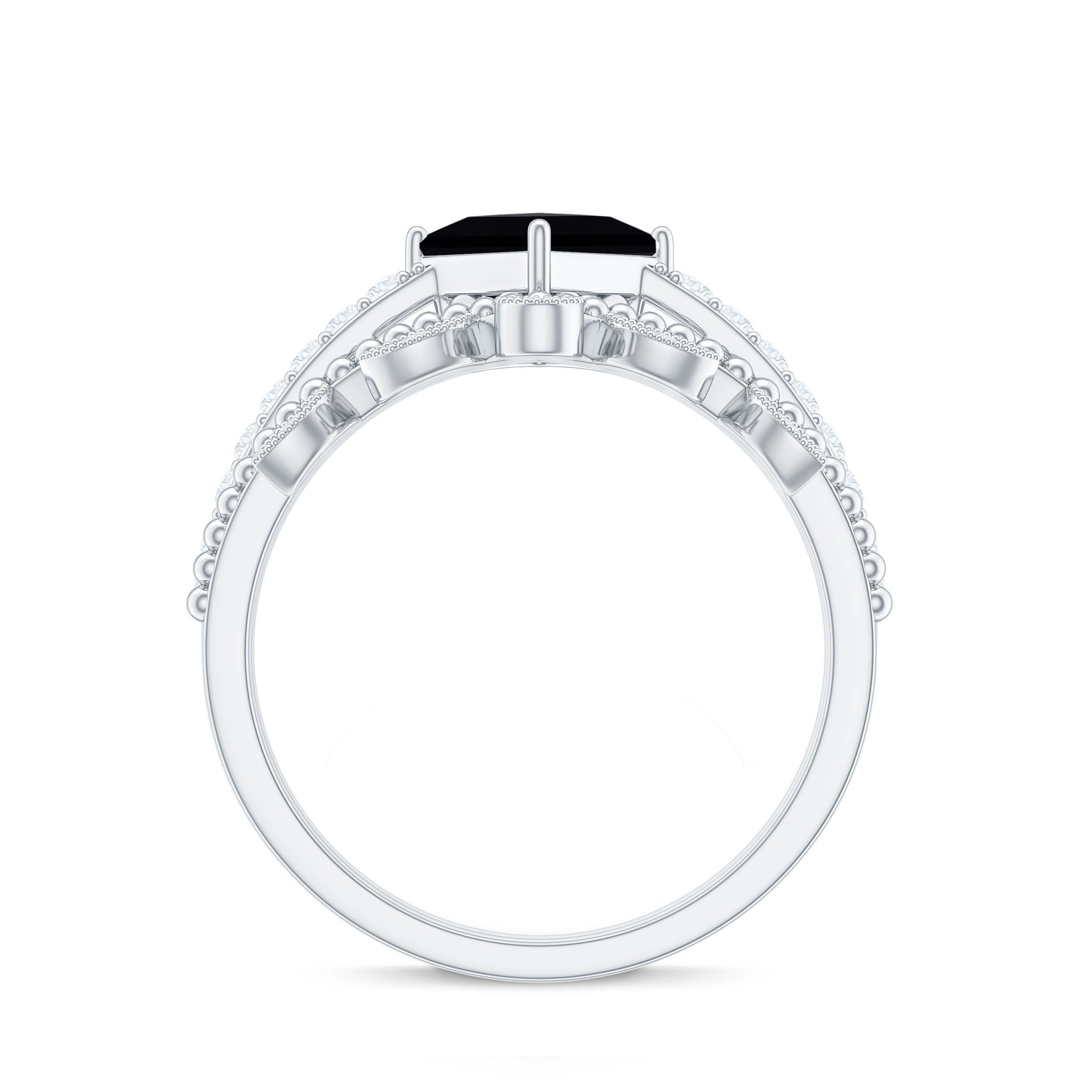 5mm Princess Cut Black Onyx Engagement Ring with Diamond Wedding Band