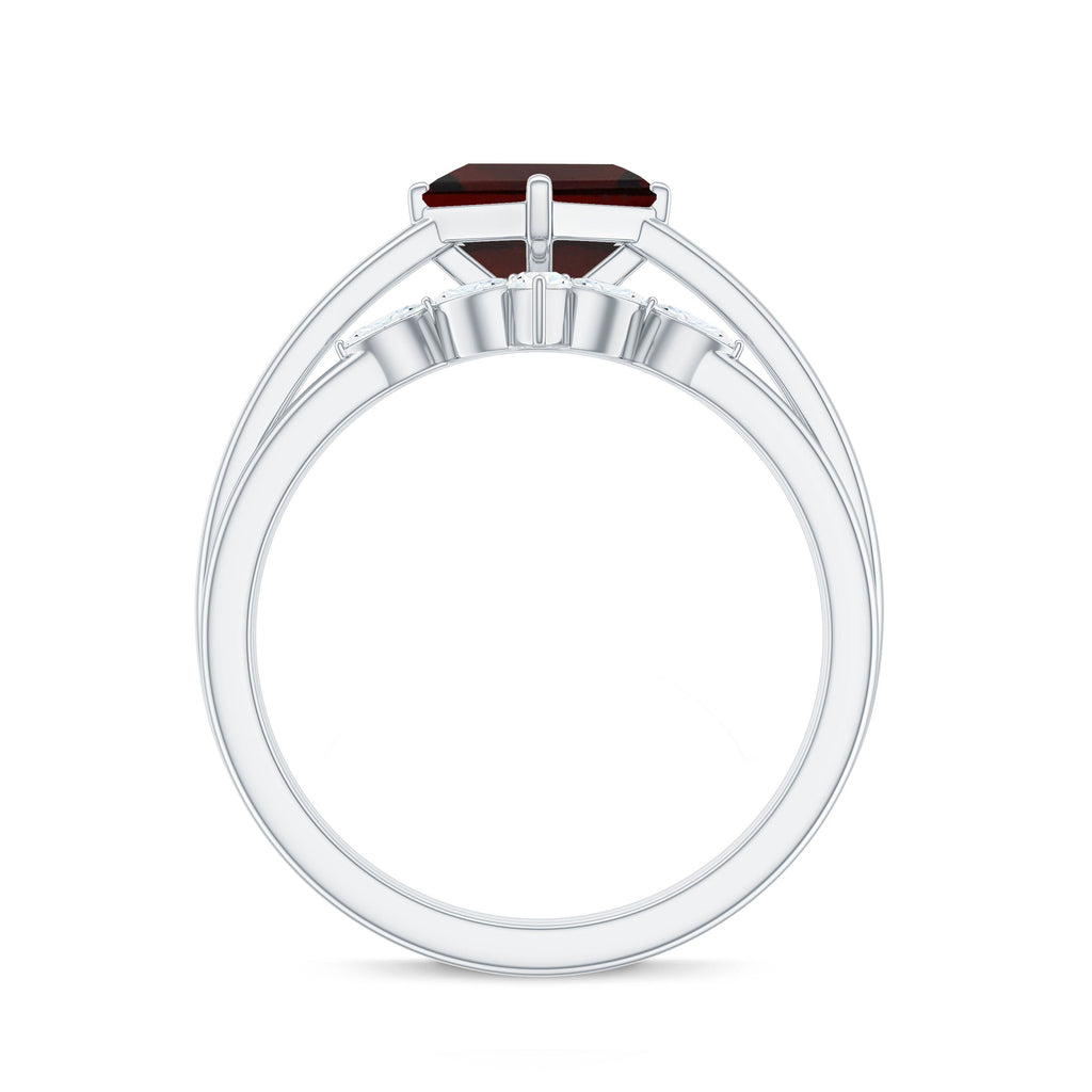 6MM Princess Cut Garnet Solitaire Bridal Ring Set with Diamonds