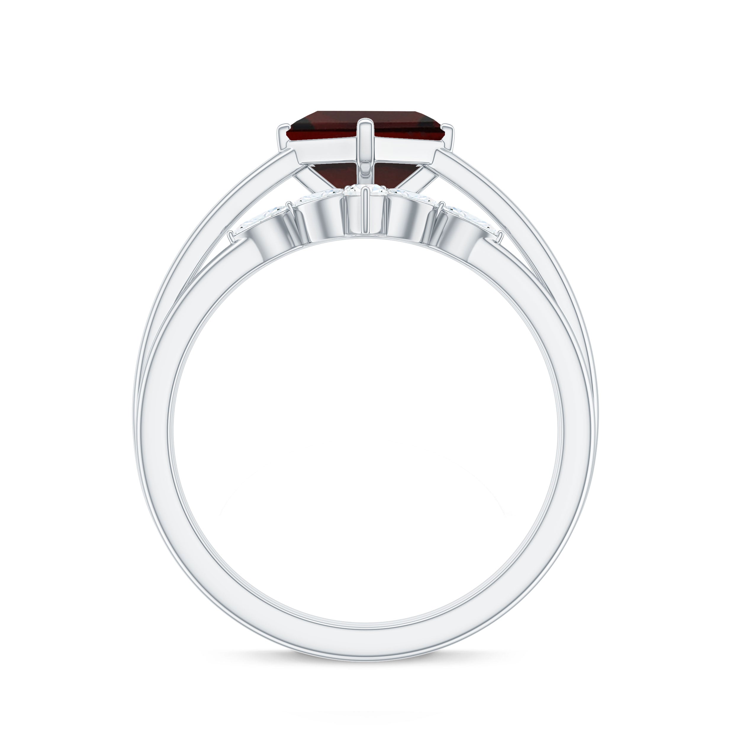 6MM Princess Cut Garnet Solitaire Bridal Ring Set with Diamonds