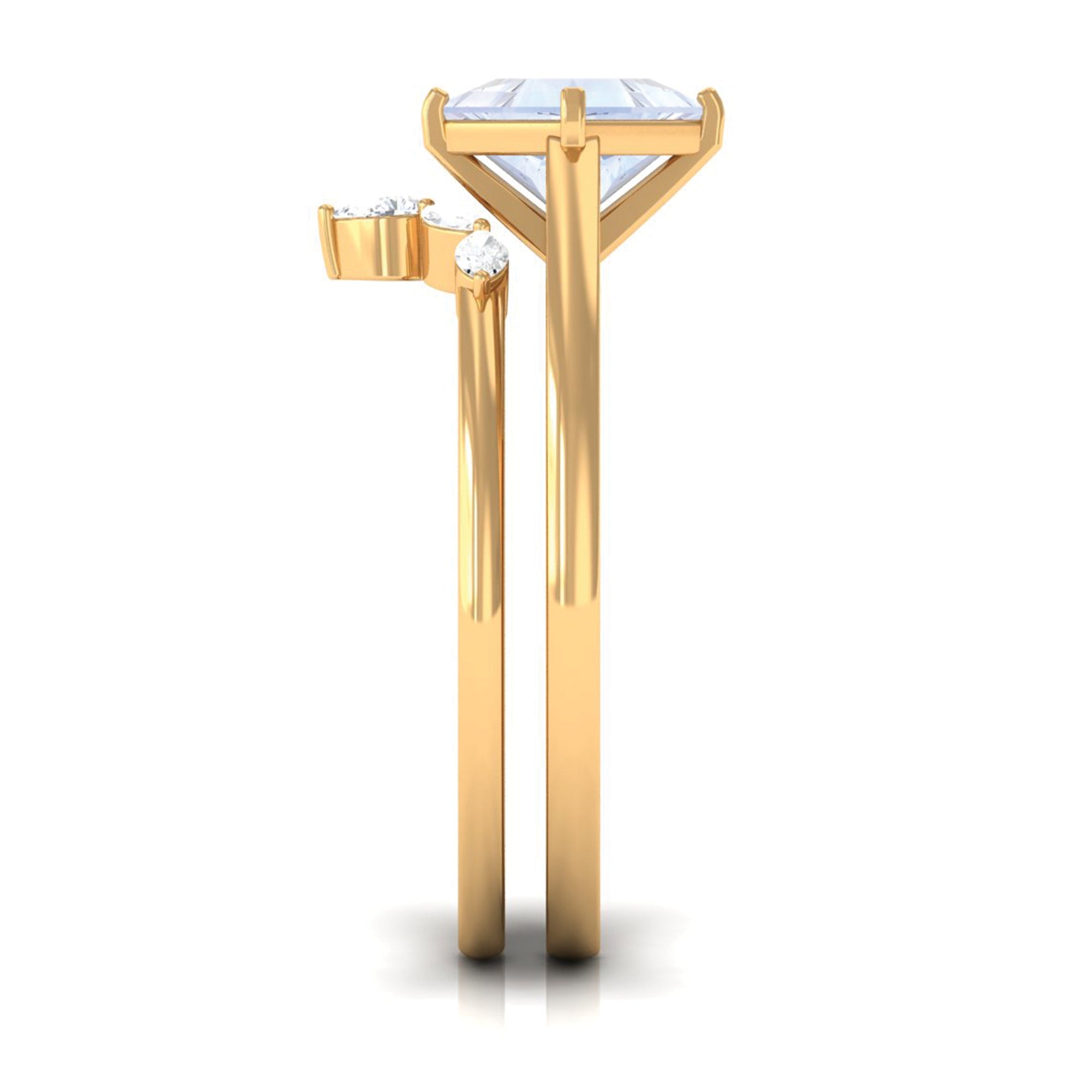 Princess Cut Moonstone and Diamond Solitaire Ring Set