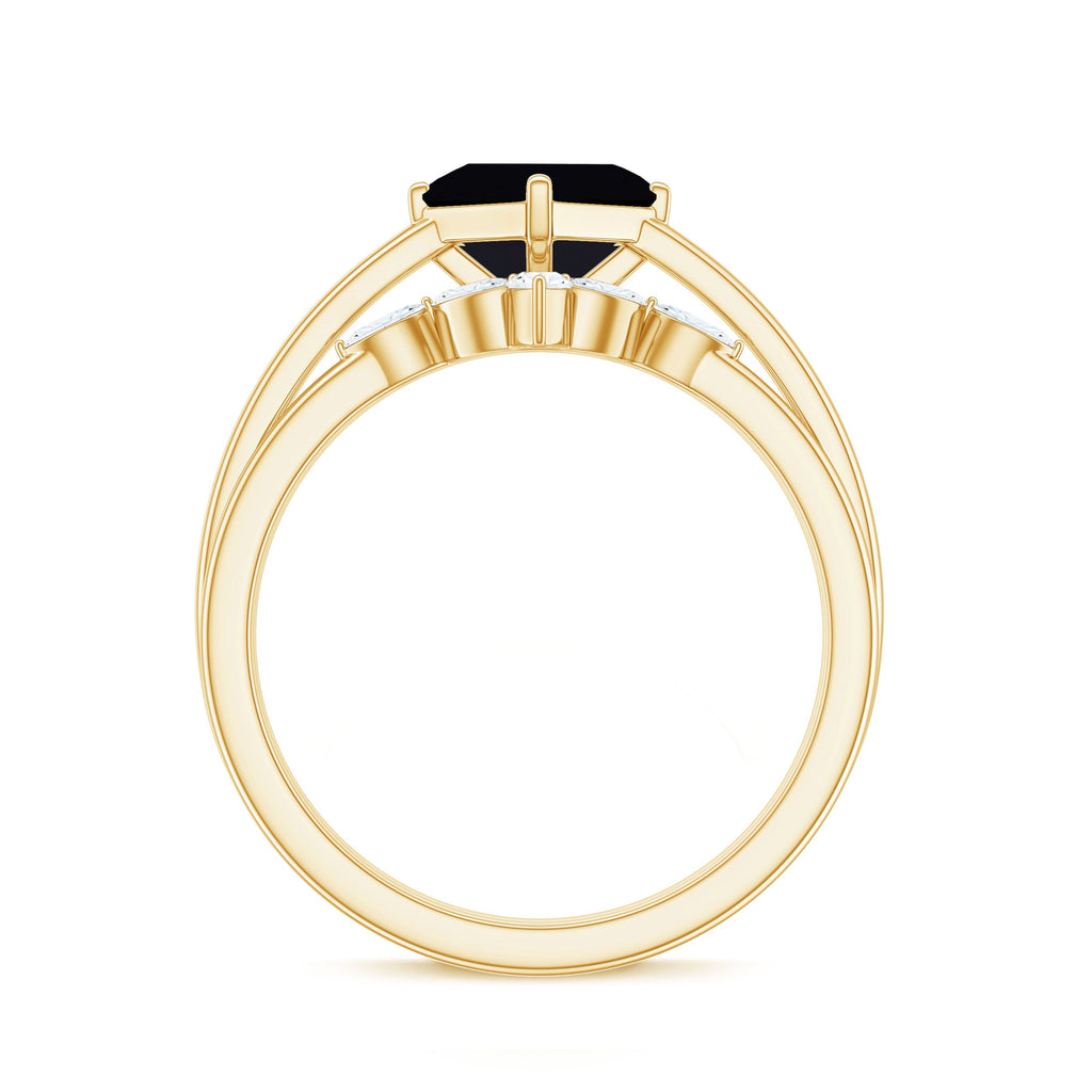 5mm Princess Cut Black Onyx Solitaire Rings Set with Diamond Enhancer