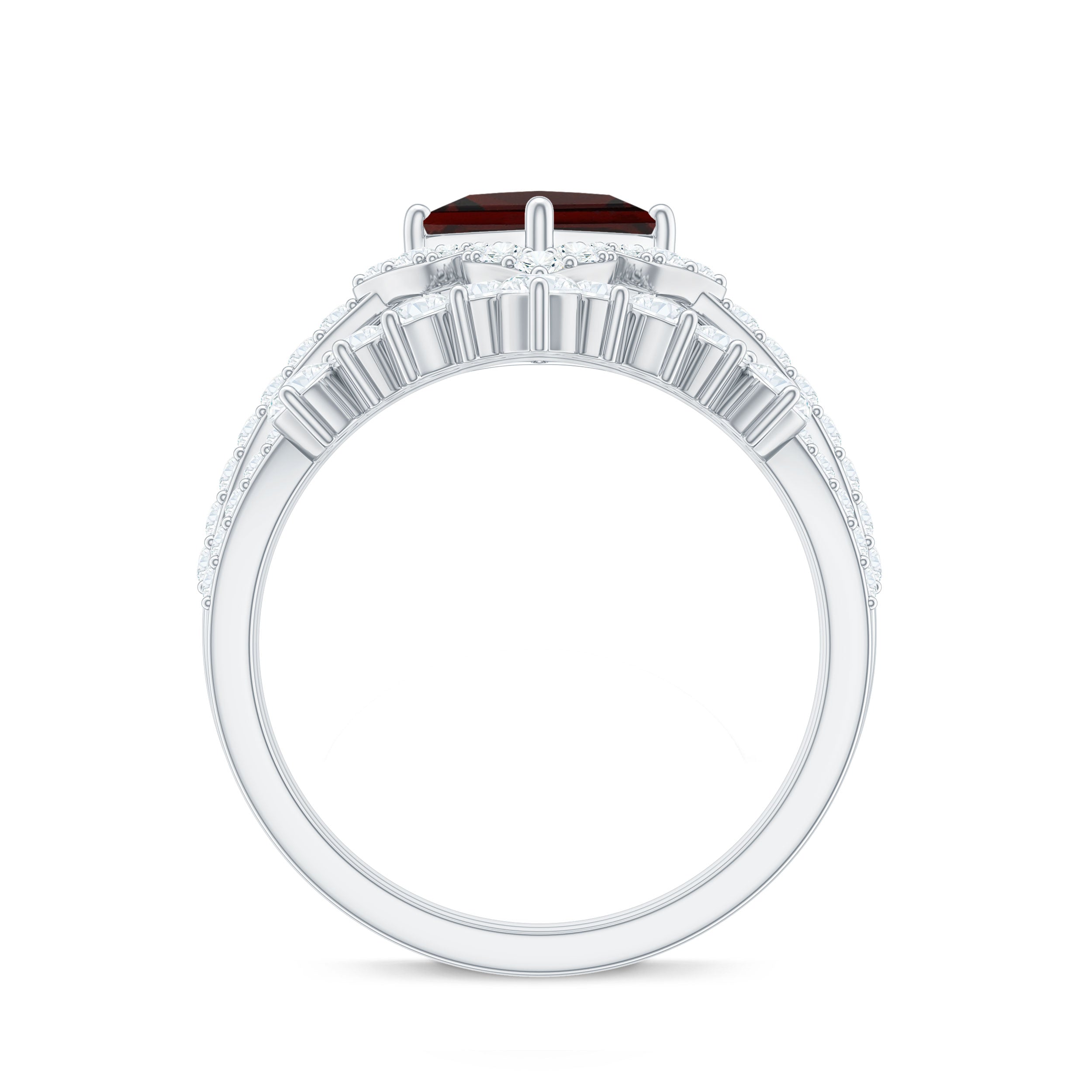 Princess Cut Garnet Designer Wedding Ring Set with Moissanite