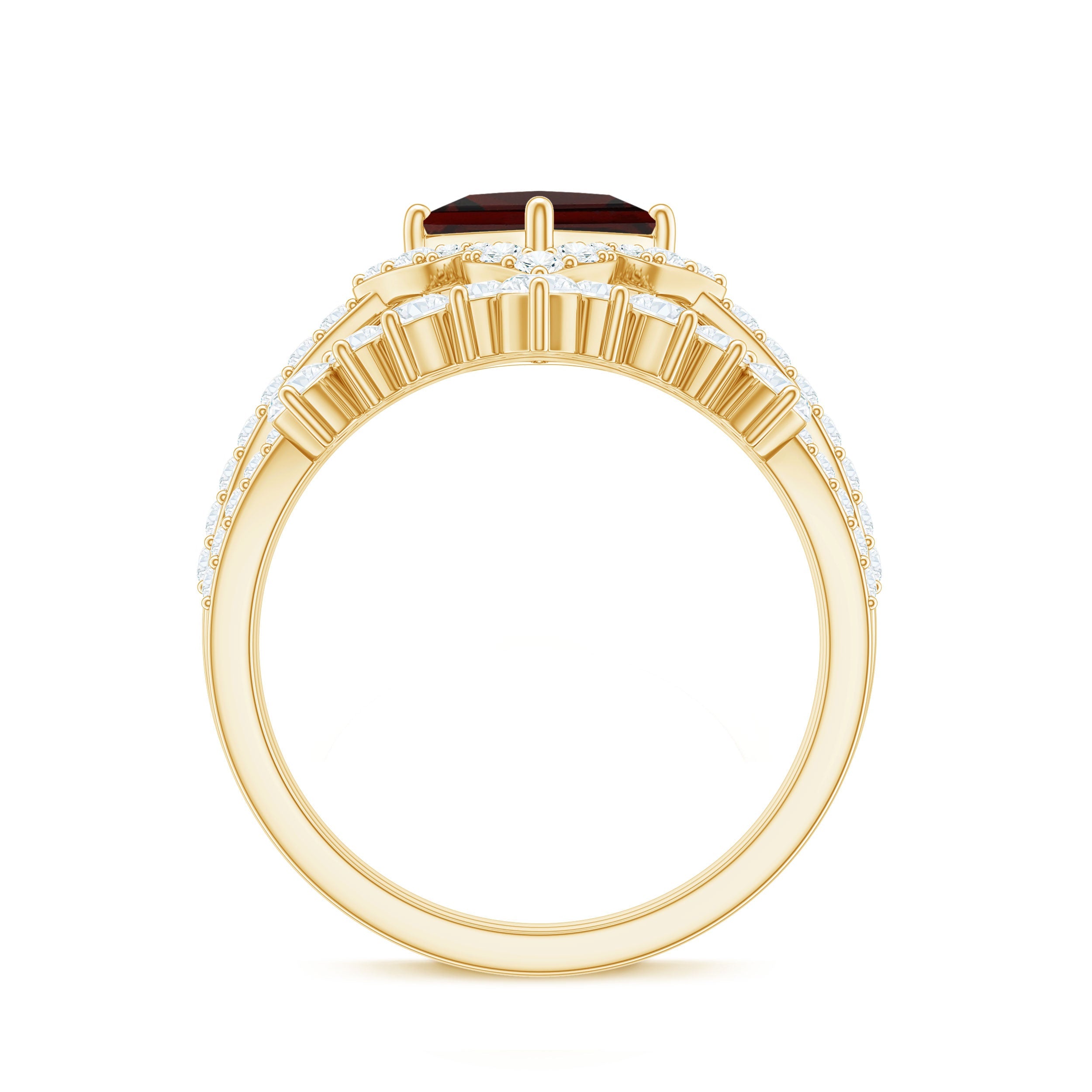 Princess Cut Garnet Designer Wedding Ring Set with Moissanite