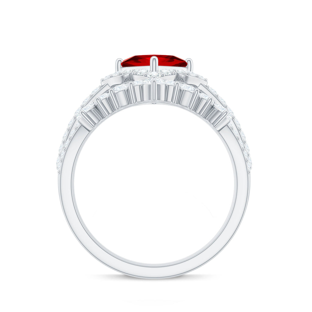 3.25 CT Designer Created Ruby and Moissanite Wedding Ring Set