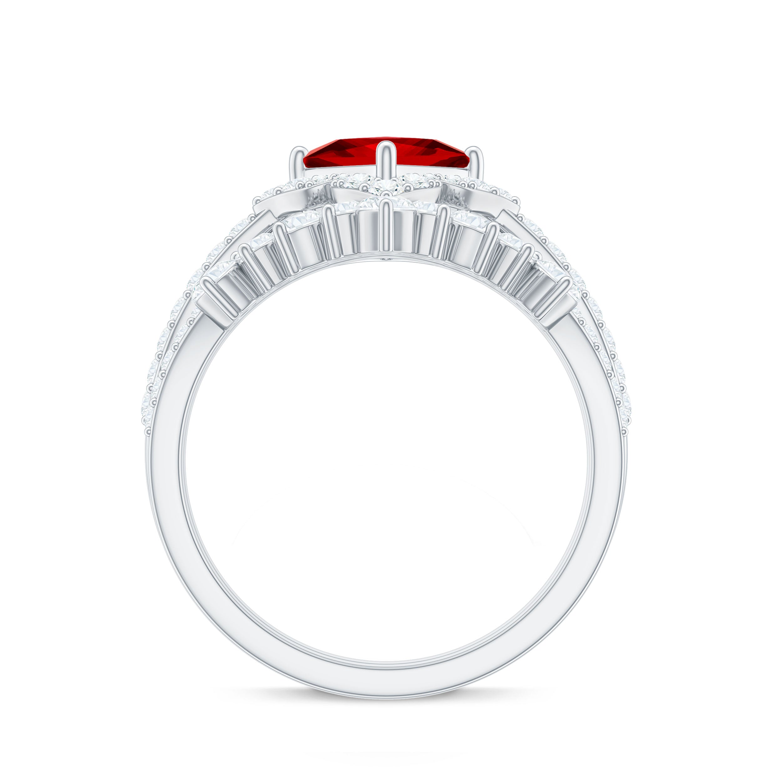 3.25 CT Designer Created Ruby and Moissanite Wedding Ring Set