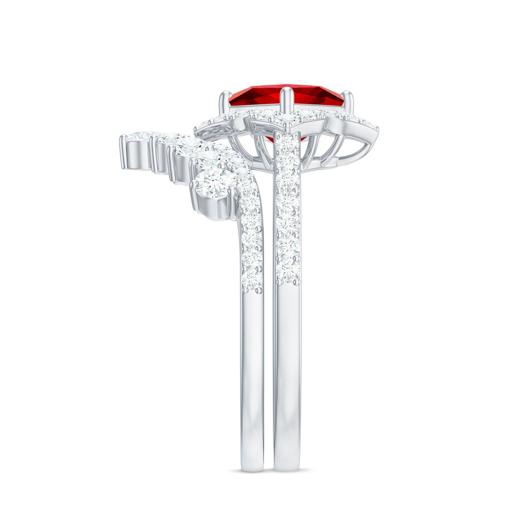 3.25 CT Designer Created Ruby and Moissanite Wedding Ring Set