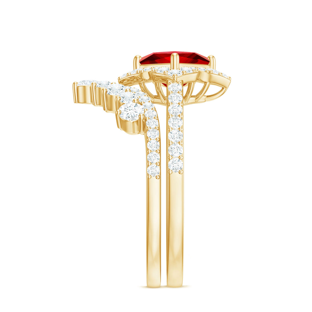3.25 CT Designer Created Ruby and Moissanite Wedding Ring Set