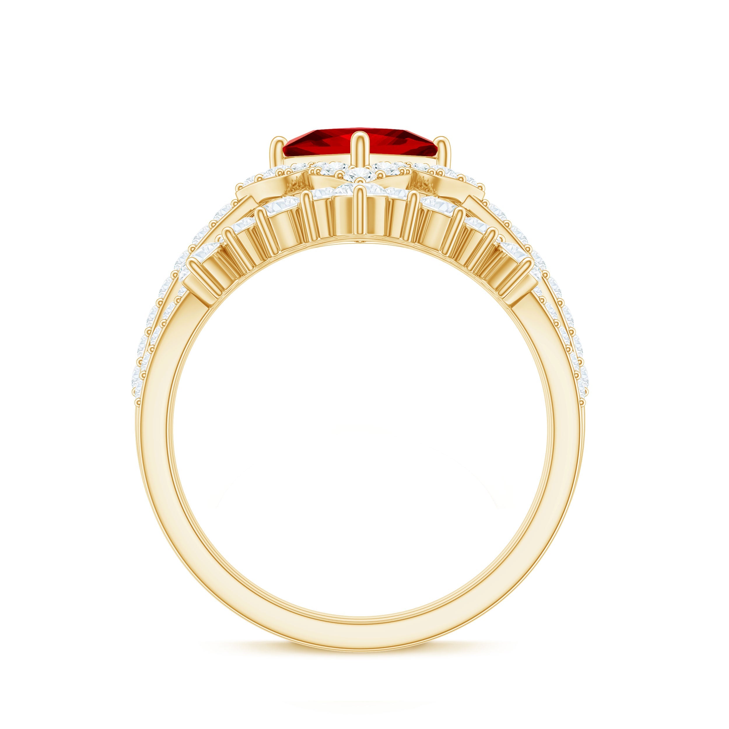3.25 CT Designer Created Ruby and Moissanite Wedding Ring Set
