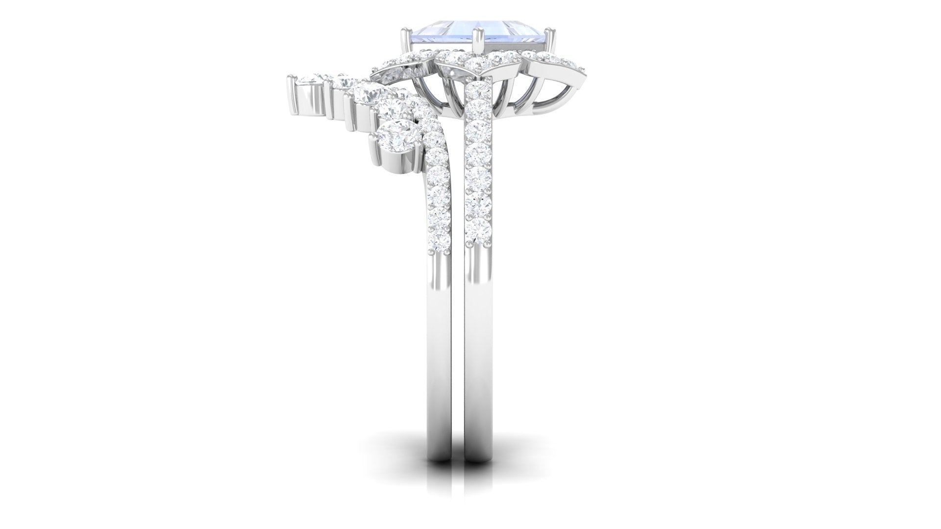Moonstone and Moissanite Statement Wedding Ring Set