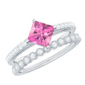Princess Cut Pink Tourmaline Wedding Ring Set with Moissanite