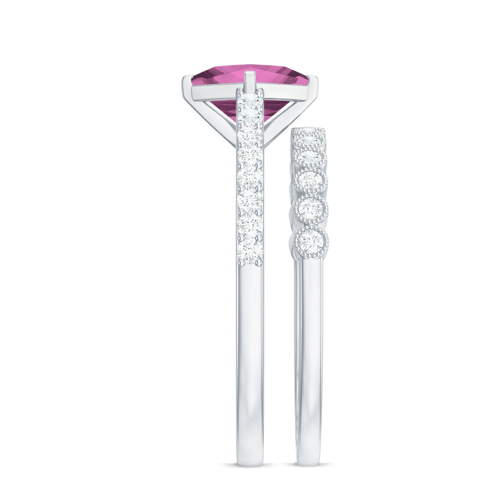 Princess Cut Pink Tourmaline Wedding Ring Set with Moissanite