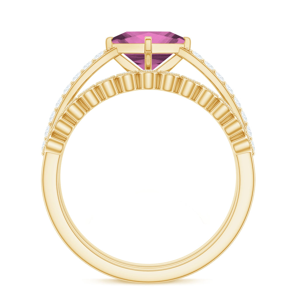 Princess Cut Pink Tourmaline Wedding Ring Set with Moissanite