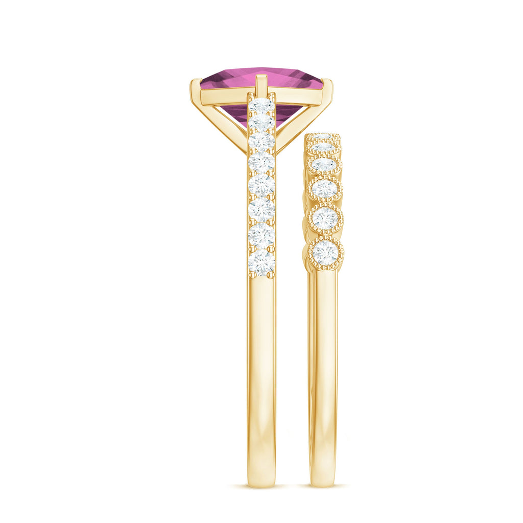 Princess Cut Pink Tourmaline Wedding Ring Set with Moissanite