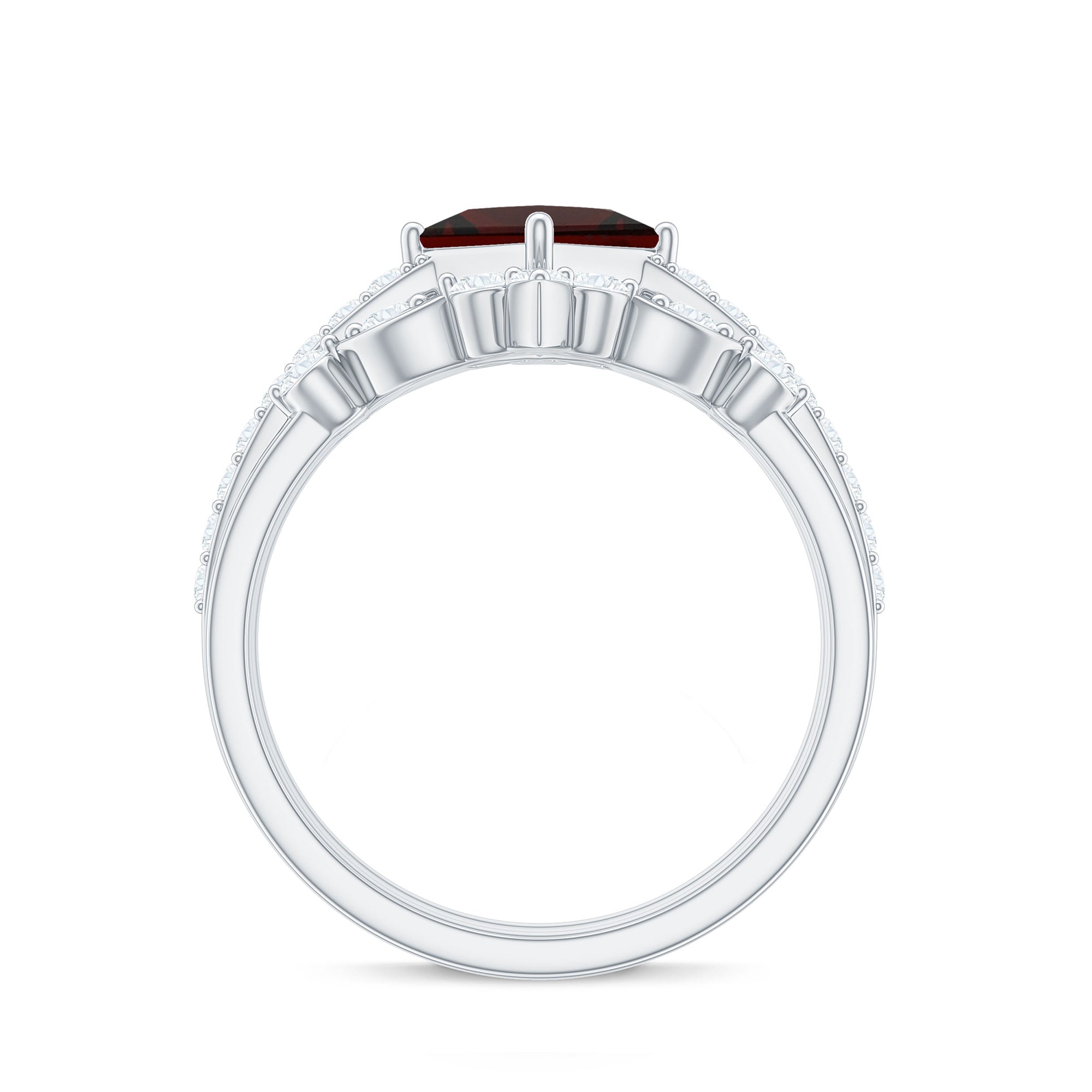 Vintage Looking Princess Cut Garnet 3 Piece Wedding Ring Set