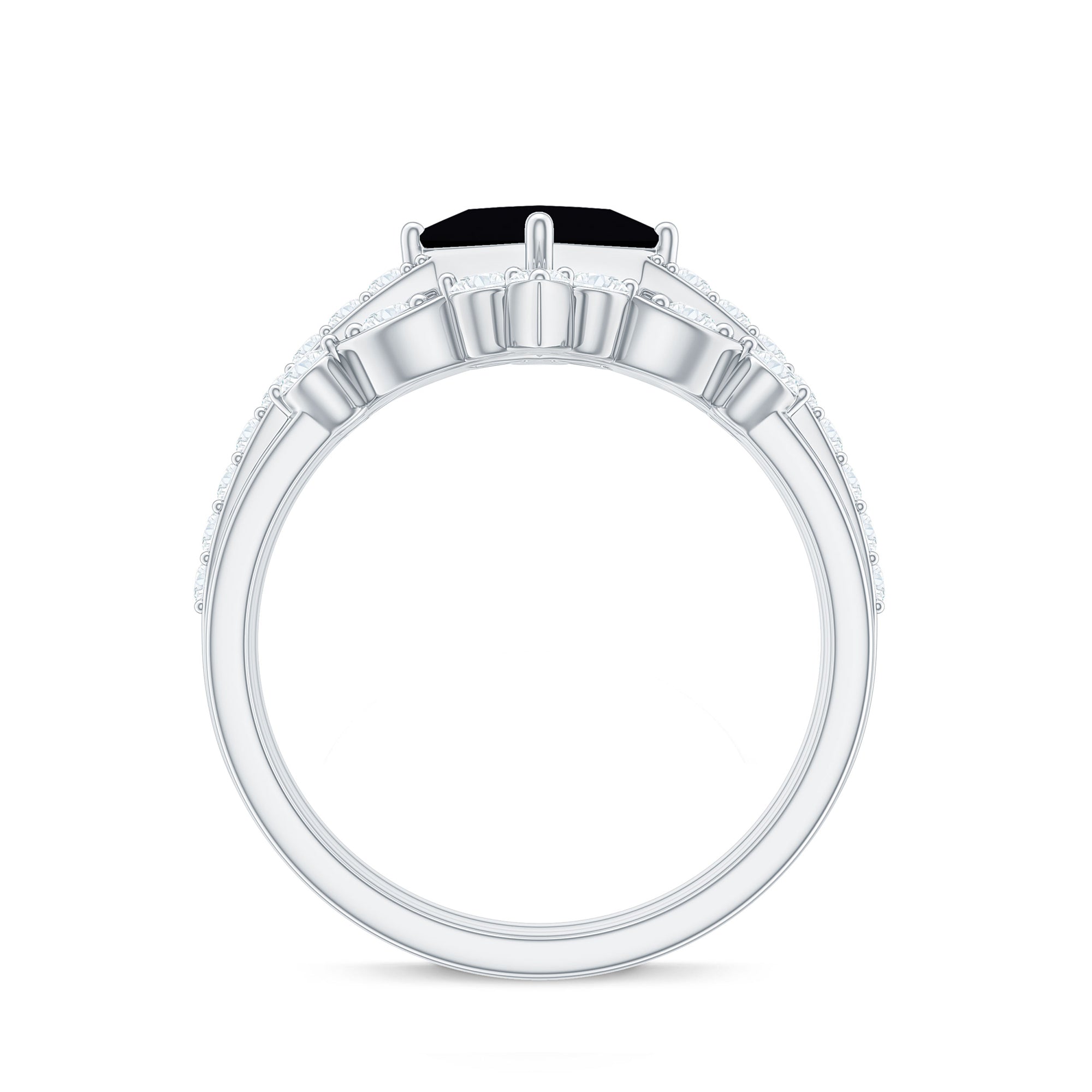 5mm Princess Cut Black Onyx Bridal Rings Set with Moissanite