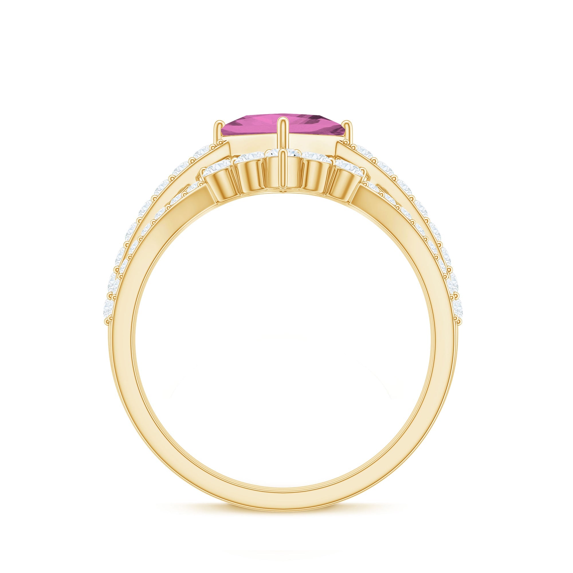 Princess Cut Solitaire Pink tourmaline Designer Ring Set with Moissanite