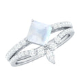 Princess Cut Solitaire Moonstone Designer Ring Set with Diamond