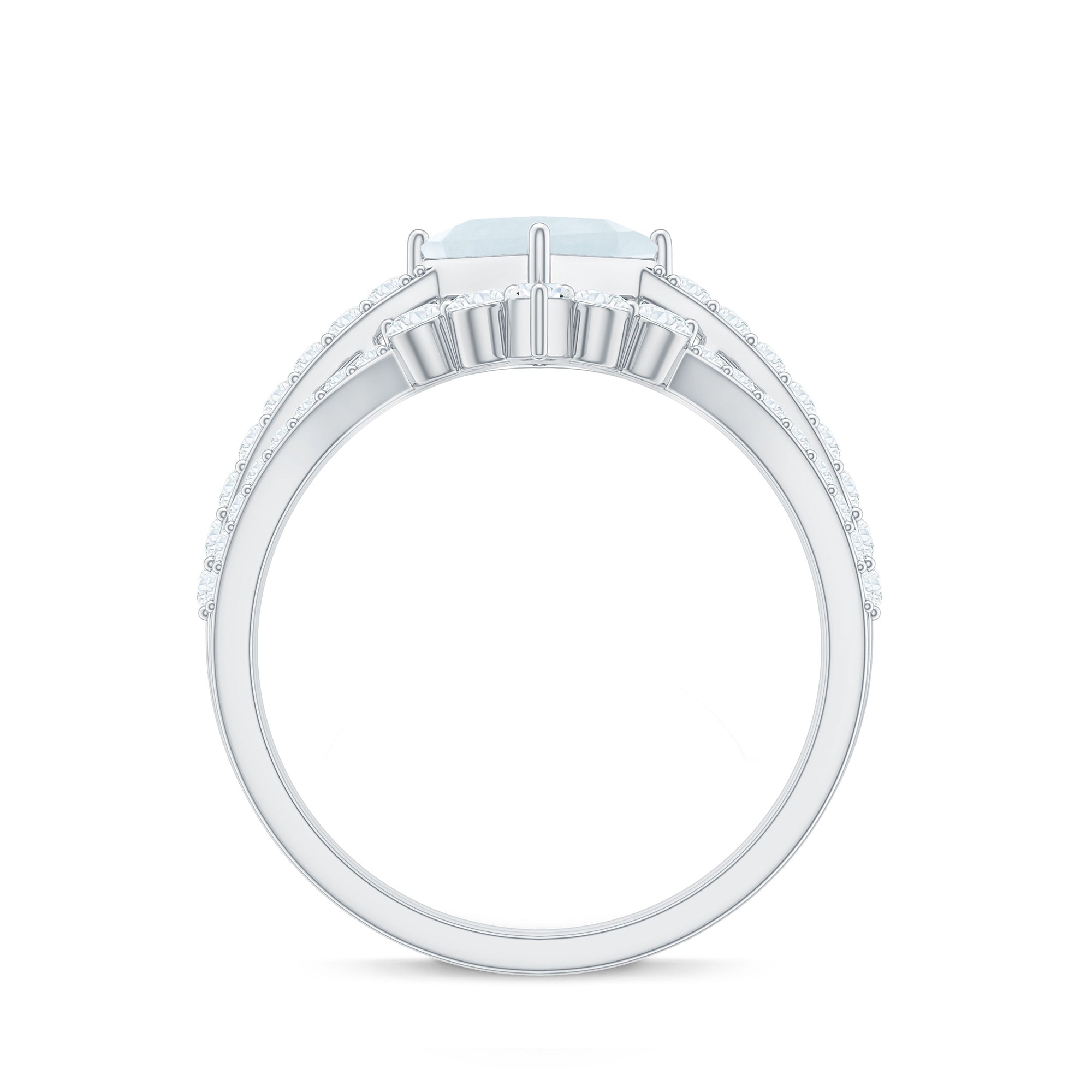Princess Cut Solitaire Moonstone Designer Ring Set with Diamond