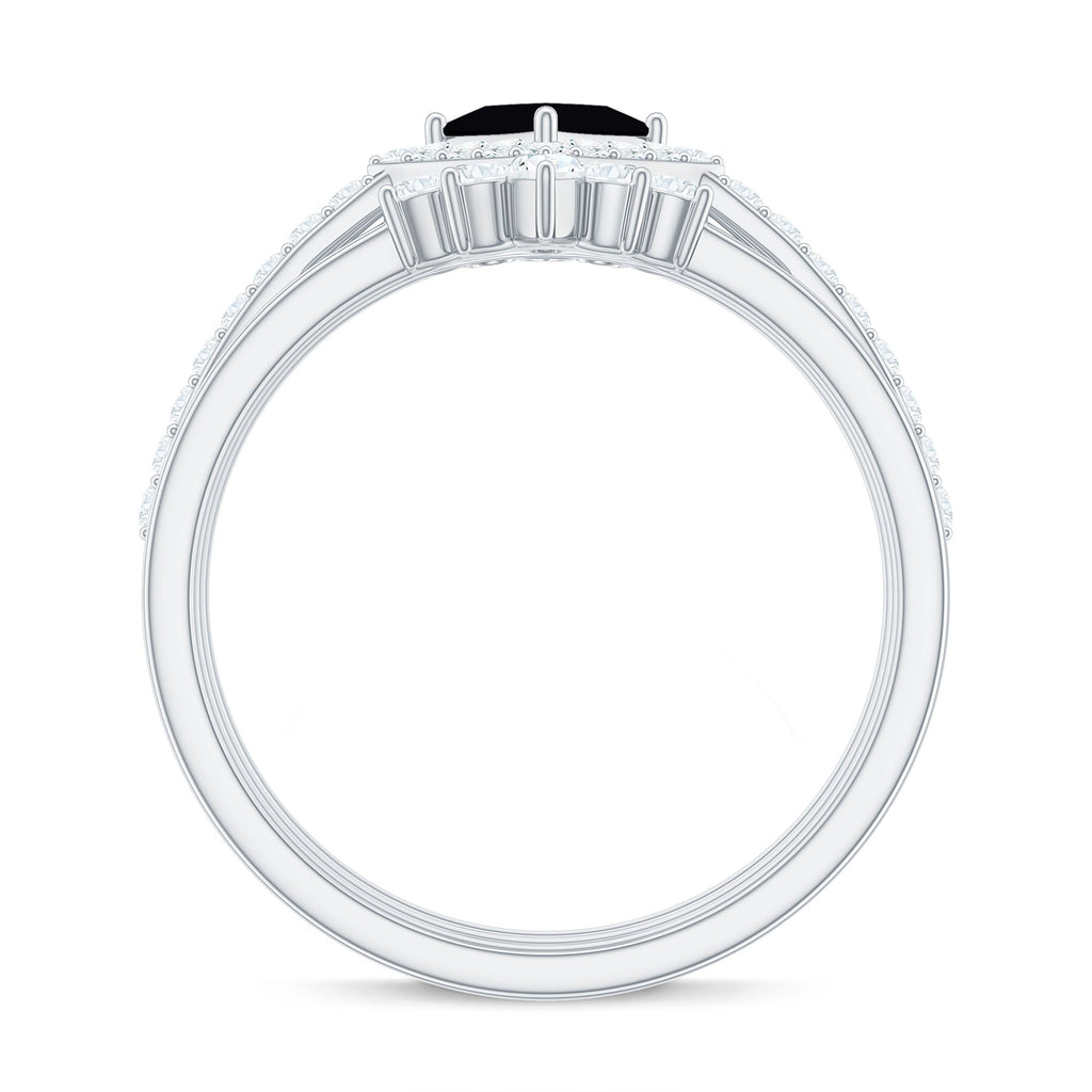Certified 5mm Princess Cut Black Onyx Wedding Rings Set with Moissanite Band