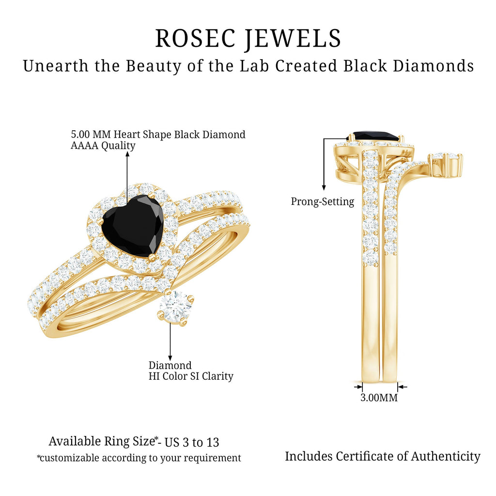 Created Black Diamond Heart Engagement Ring Set with Diamond