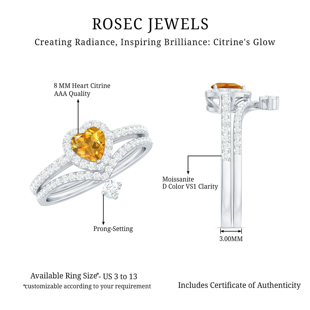Certified Real Citrine Heart Shape Engagement Ring with Enhancer