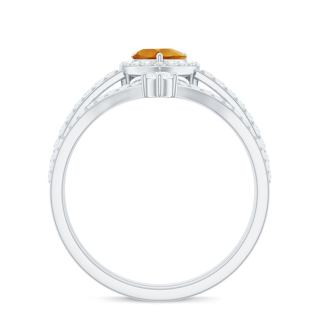 Certified Real Citrine Heart Shape Engagement Ring with Enhancer