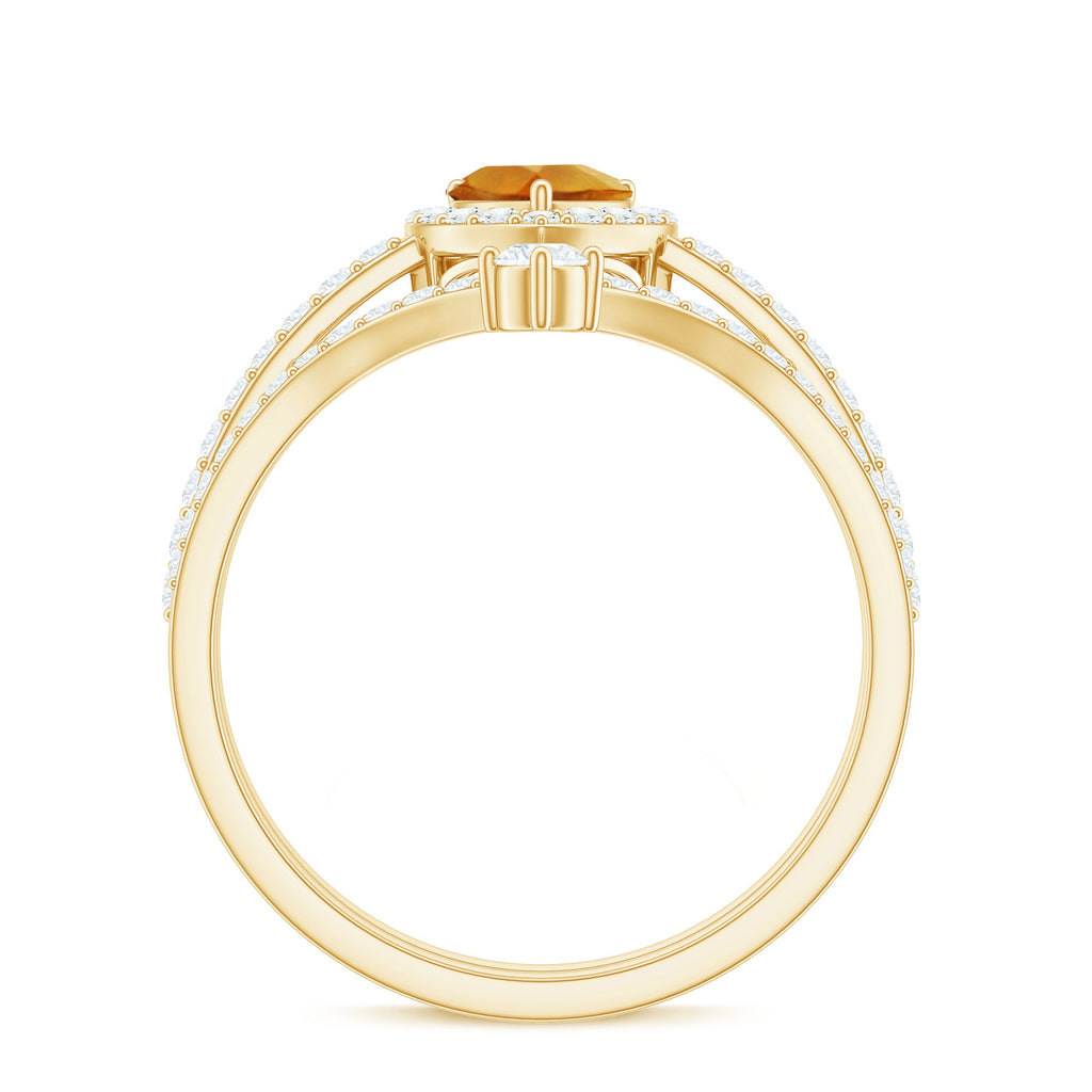 Certified Real Citrine Heart Shape Engagement Ring with Enhancer