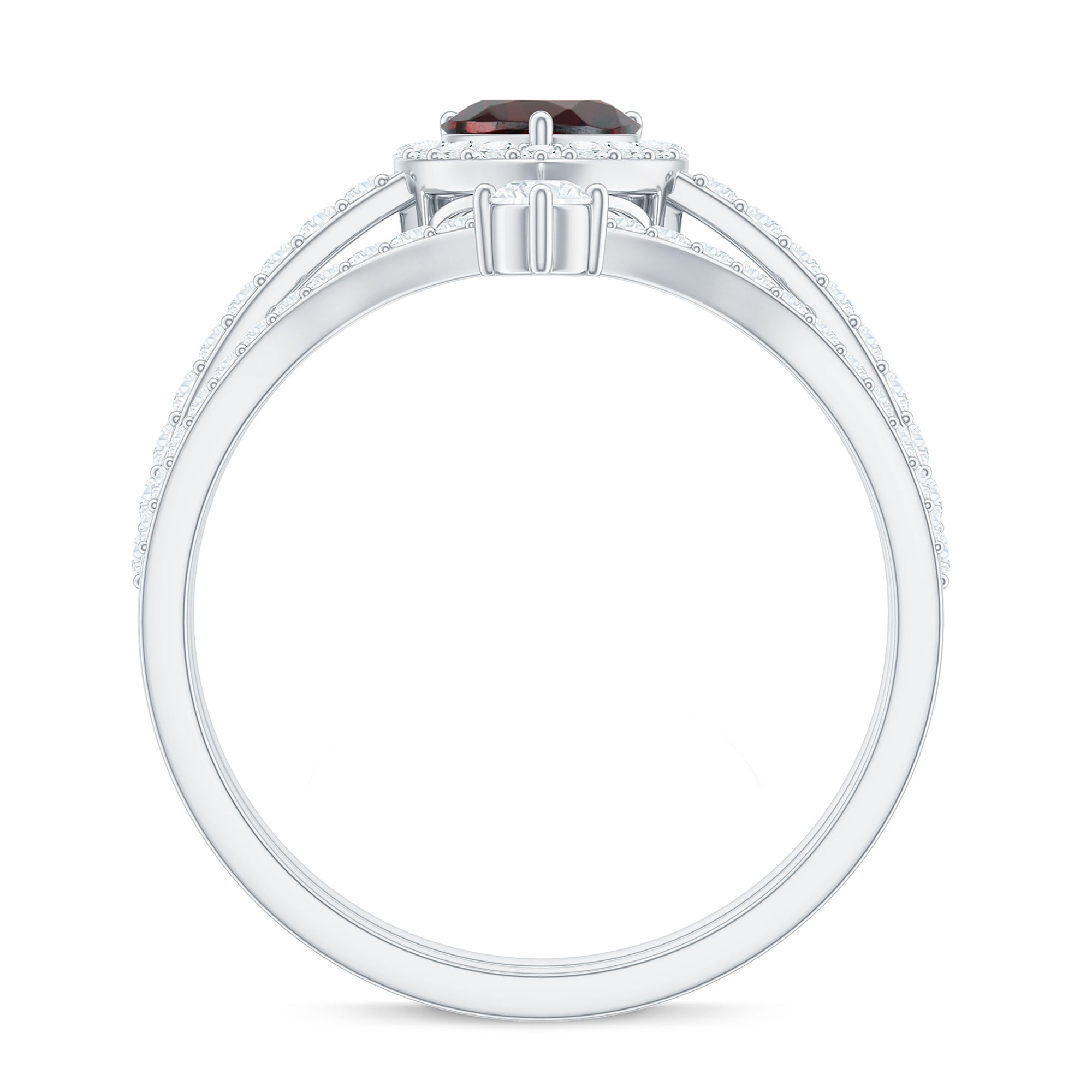 Natural Garnet Diamond Heart Engagement Ring Wedding Band Set