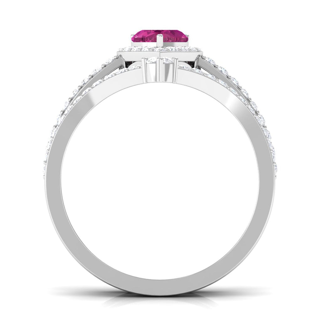 Genuine Pink Tourmaline Ring Set with Moissanite