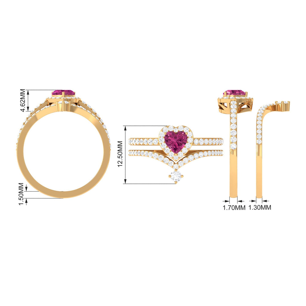 Genuine Pink Tourmaline Ring Set with Moissanite