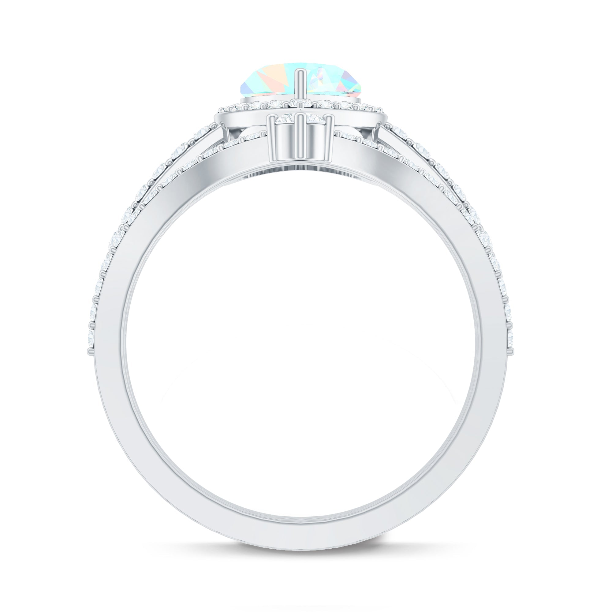 Natural Ethiopian Rainbow Opal Heart Shaped Engagement Ring with Enhancer