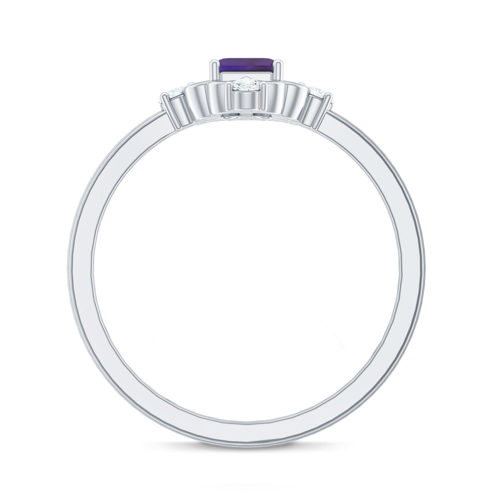 Vintage Inspired Amethyst Solitaire Ring with Diamond