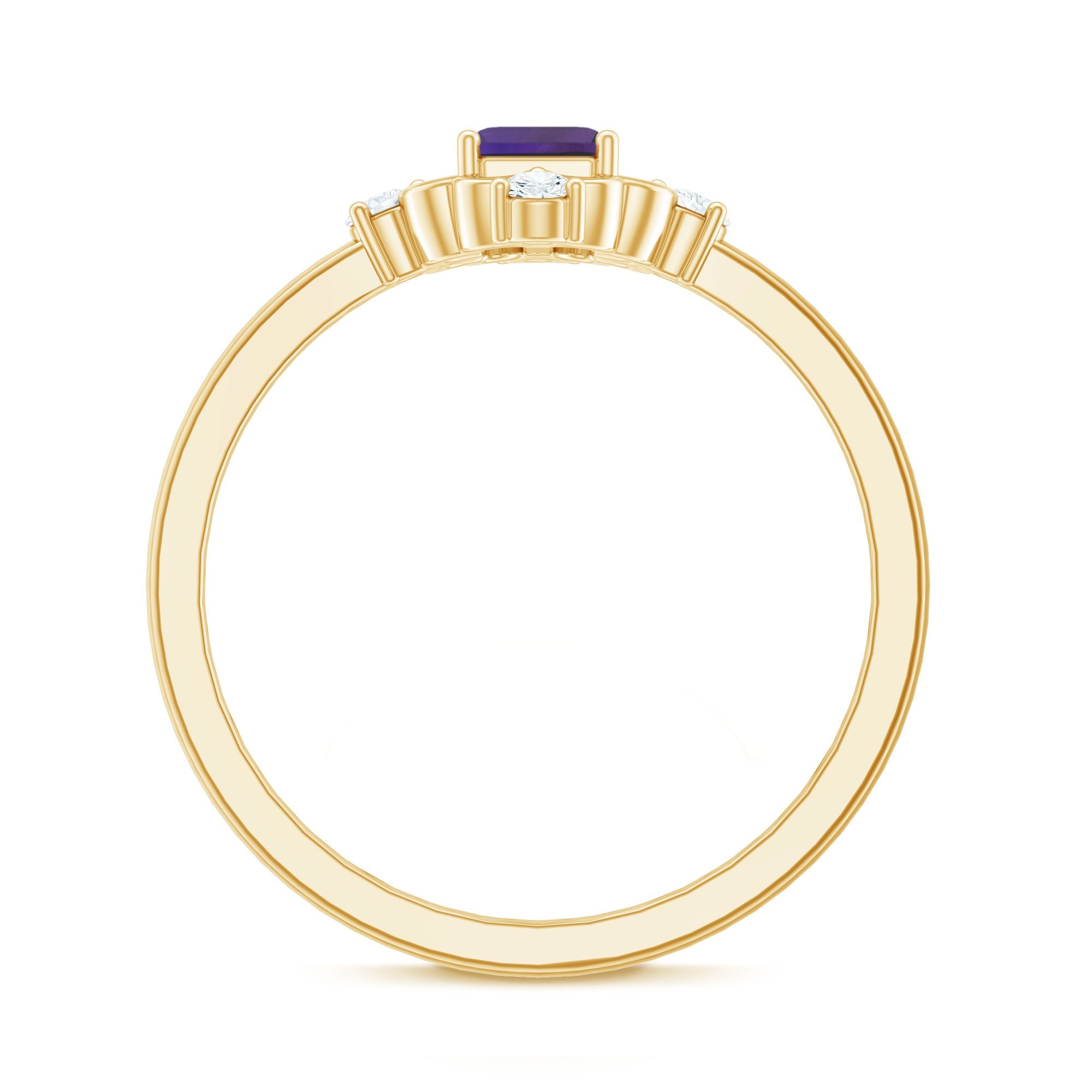 Vintage Inspired Amethyst Solitaire Ring with Diamond