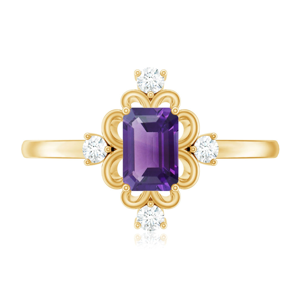 Vintage Inspired Amethyst Solitaire Ring with Diamond