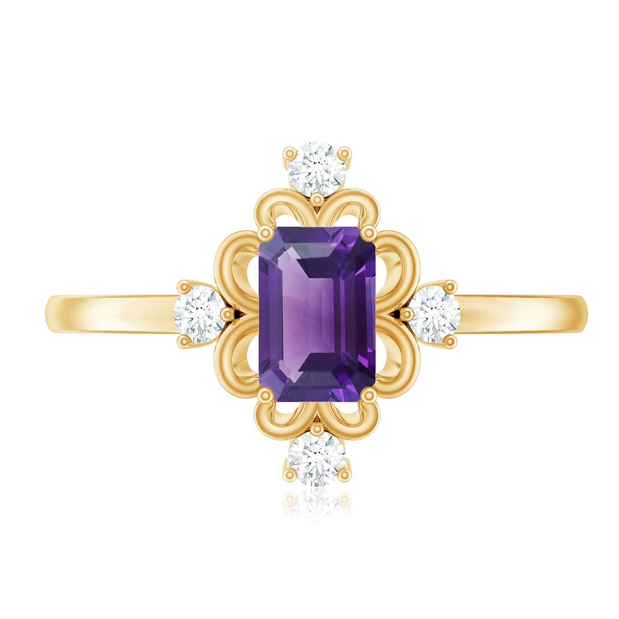 Vintage Inspired Amethyst Solitaire Ring with Diamond