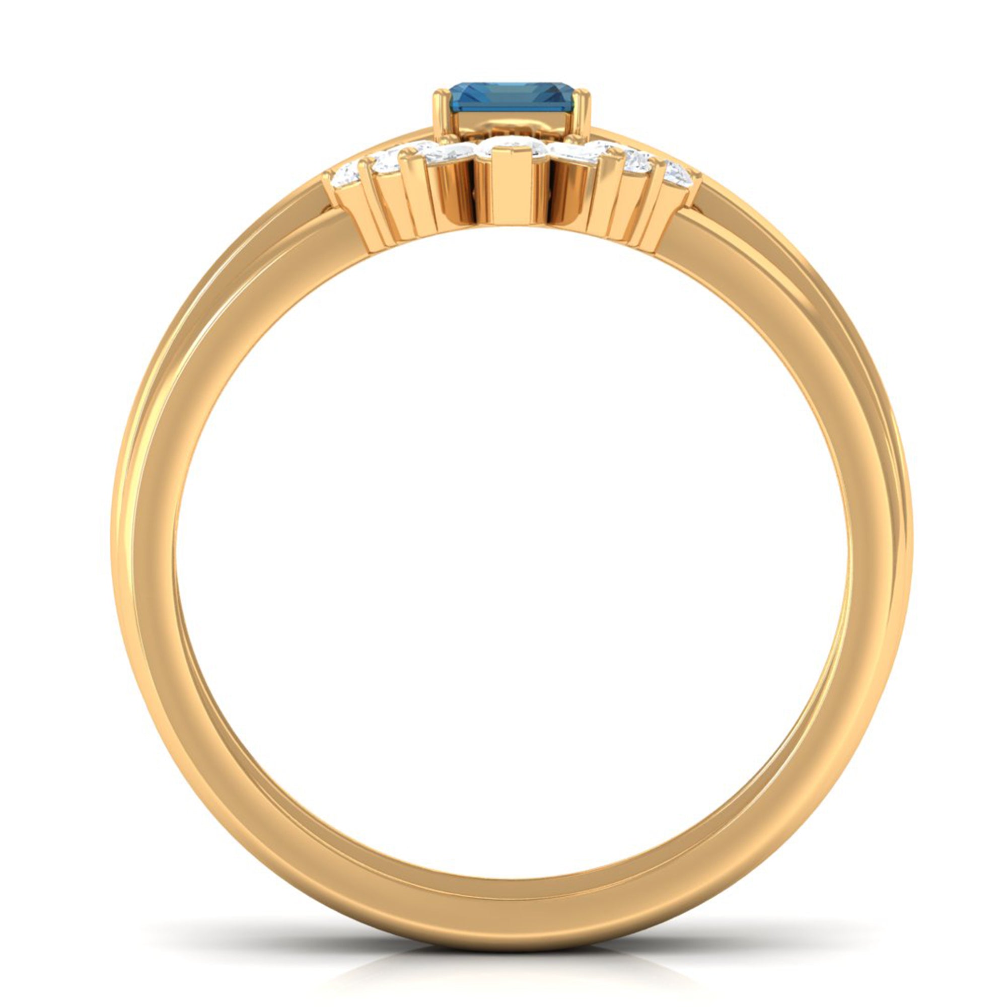 4X6mm Emerald Cut London Blue Topaz Solitaire Ring Set with Diamond