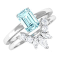 Octagon Cut Aquamarine Wedding Ring Set with Diamond