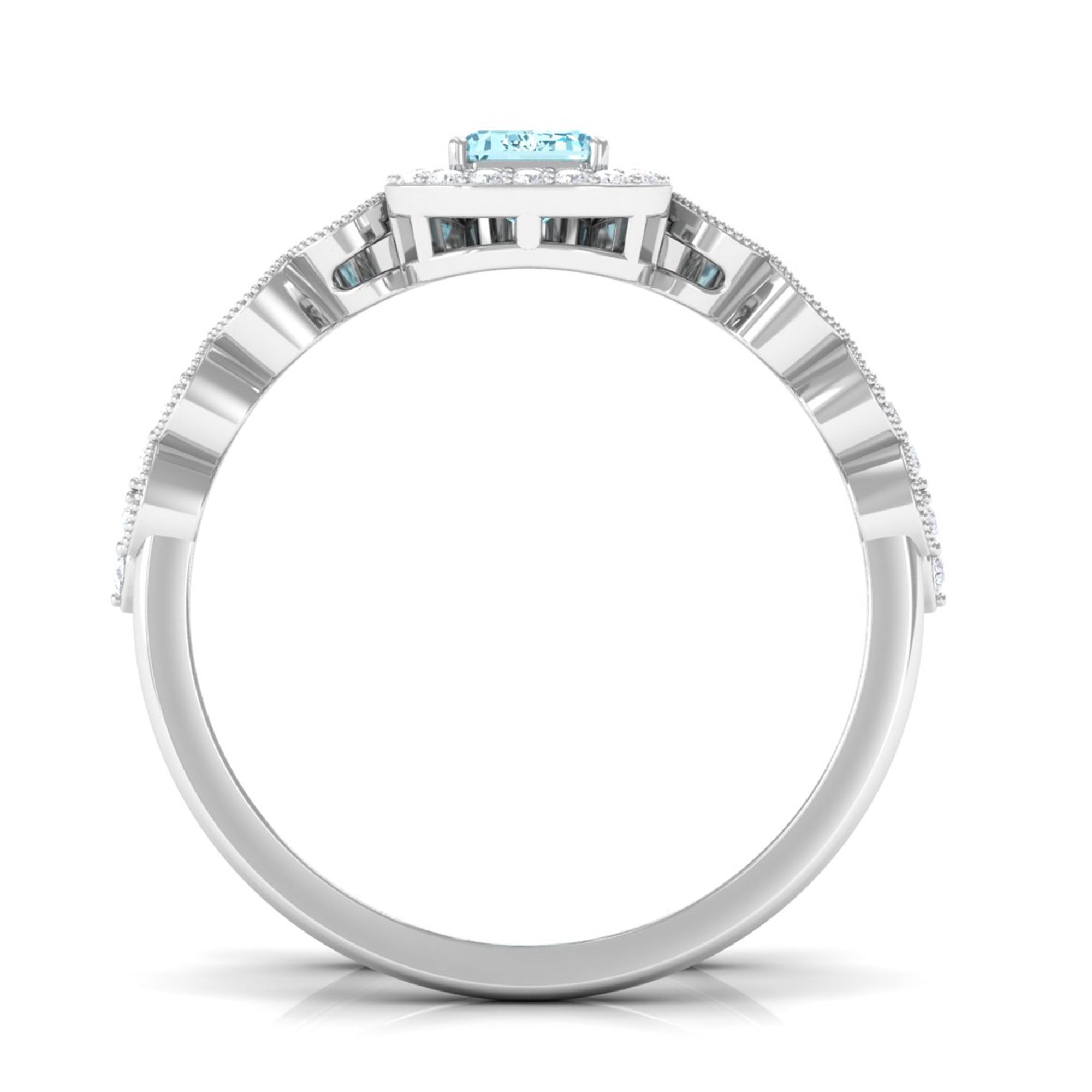 Octagon Cut Aquamarine and Diamond Designer Ring Set