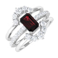 Natural Emerald Cut Garnet Diamond Trio Wedding Ring Set