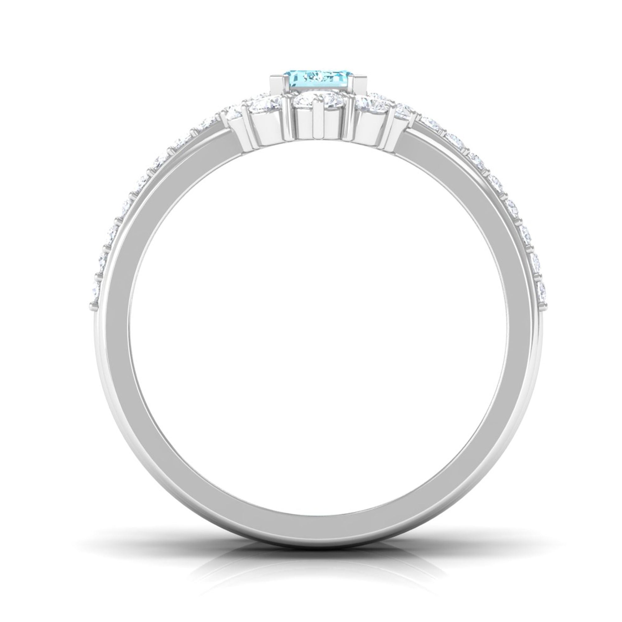 Aquamarine Solitaire Trio Ring Set with Diamond