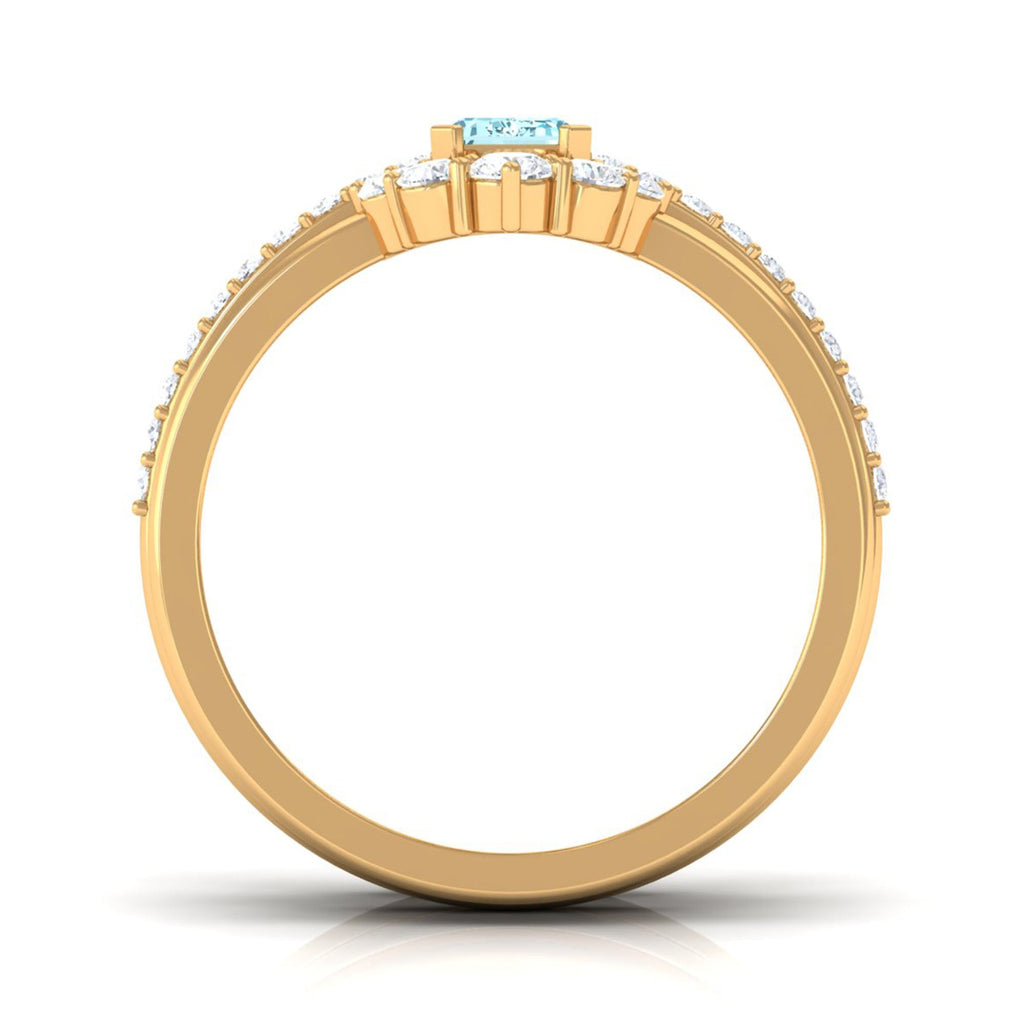 Aquamarine Solitaire Trio Ring Set with Diamond