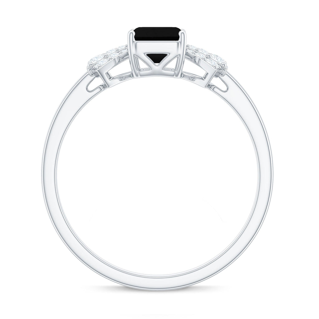 2 CT Octagon Cut Created Black Diamond and Diamond Solitaire Engagement Ring