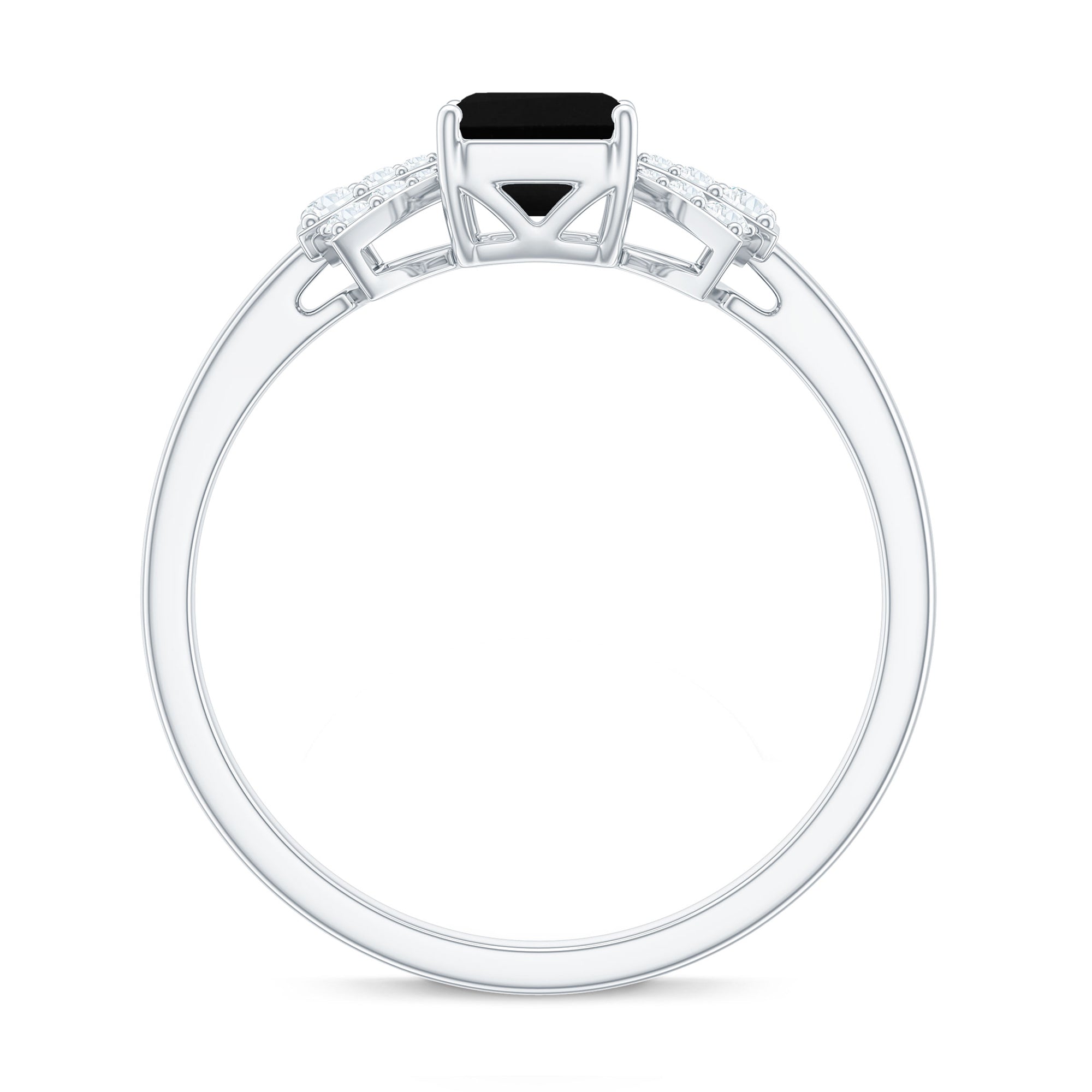 2 CT Octagon Cut Created Black Diamond and Diamond Solitaire Engagement Ring