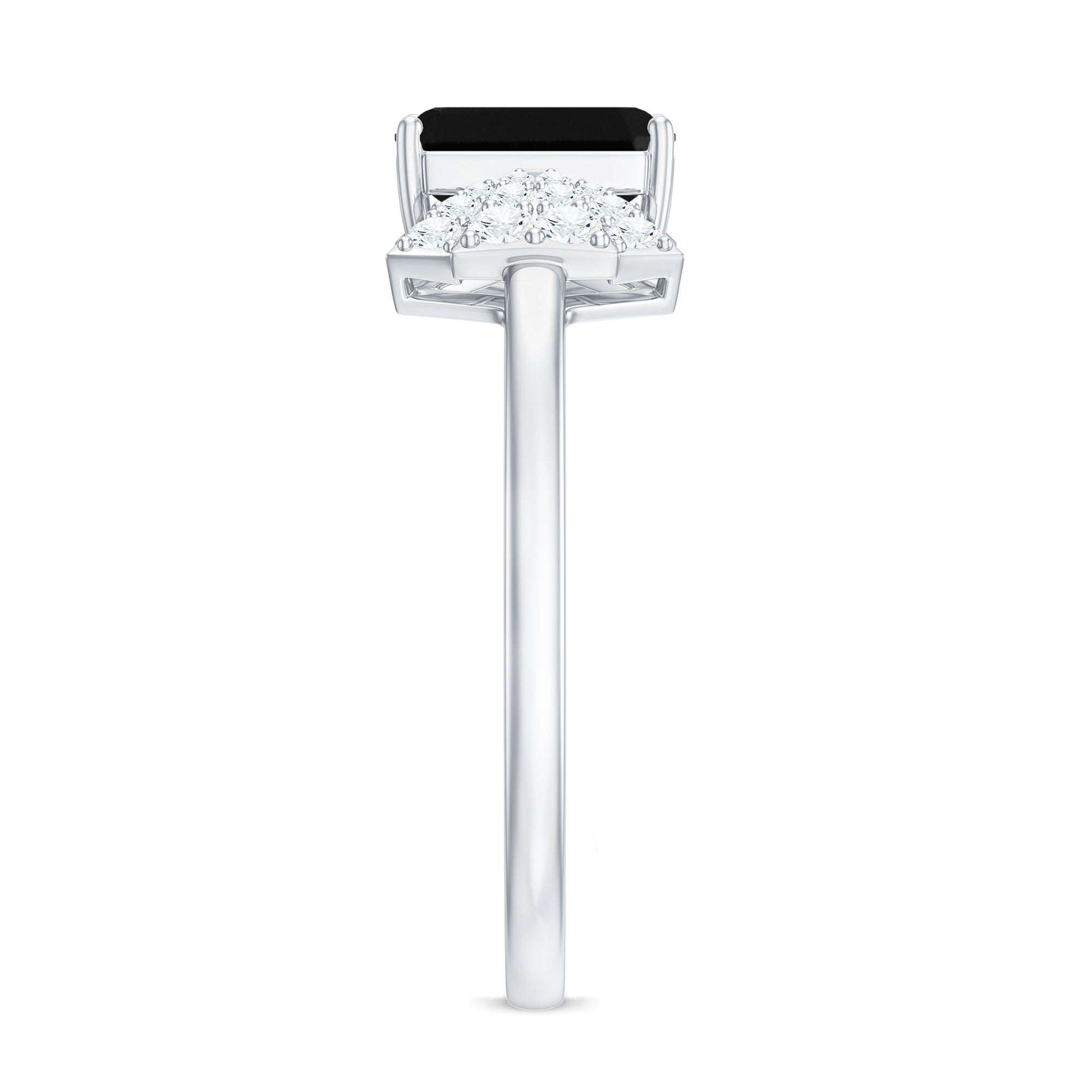 2 CT Octagon Cut Created Black Diamond and Diamond Solitaire Engagement Ring
