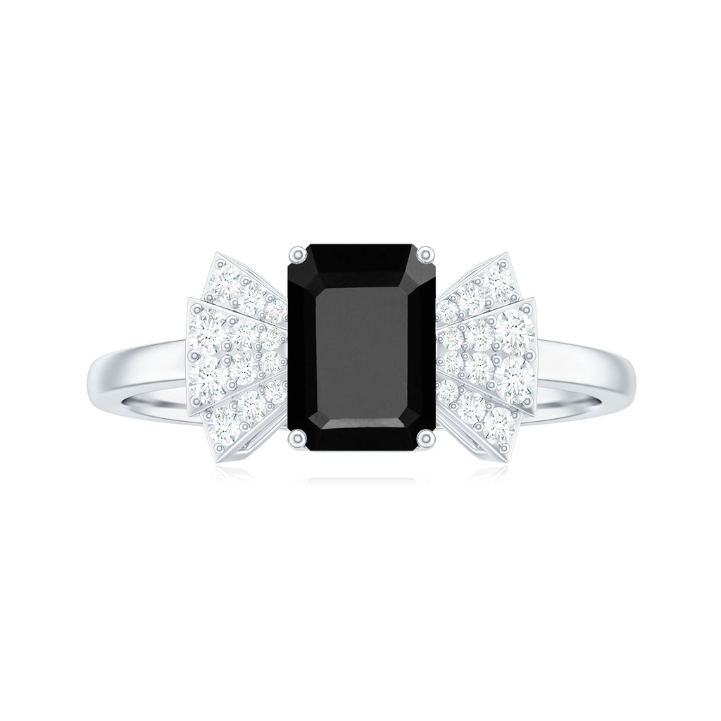2 CT Octagon Cut Created Black Diamond and Diamond Solitaire Engagement Ring