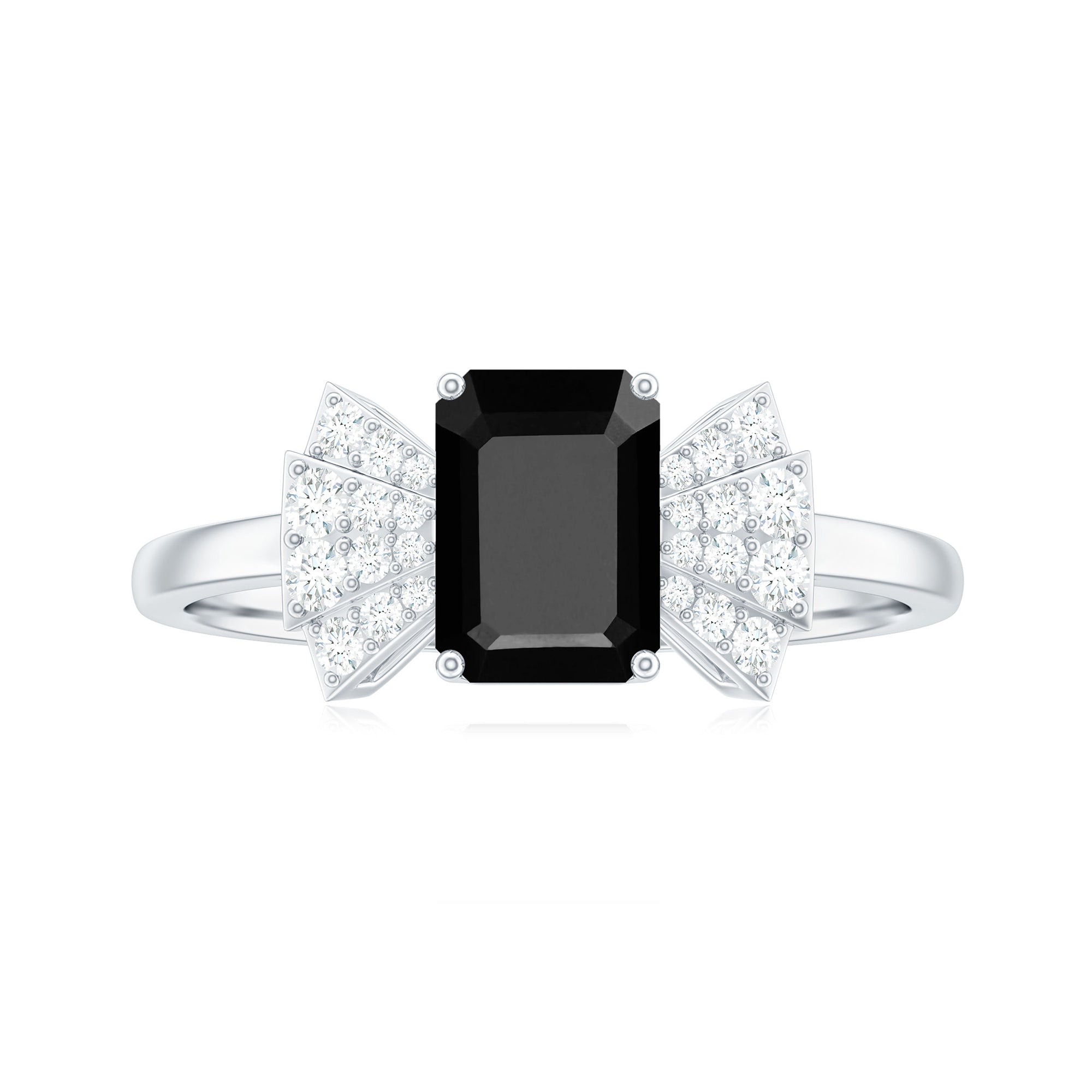 2 CT Octagon Cut Created Black Diamond and Diamond Solitaire Engagement Ring